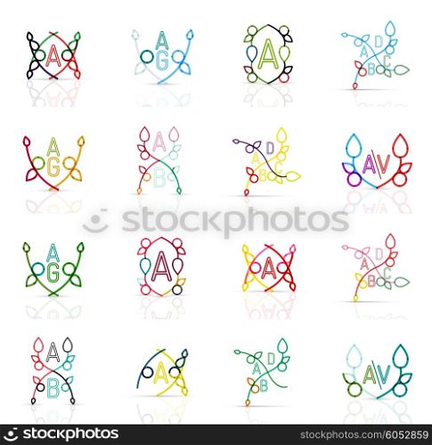 Set of linear abstract logos. Swirl, circle, infinity loop and other concepts. Logotype brand templates. Vector illustration