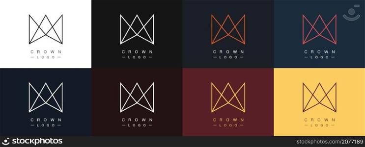 Set of linear crown logos. Royal symbol. Modern minimalistic style. Vector. Set of linear crown logos. Royal symbol. Modern minimalistic style. Vector illustration