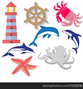 set of linear icons on the marine theme, isolated on white background. set of linear icons on the marine theme