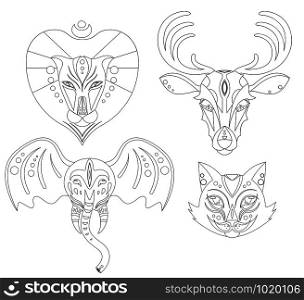 Set of linear illustration animal heads for logo and your design