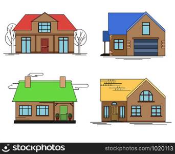 Set of linear illustration of country houses in color for your design