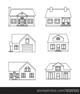 Set of linear illustration of country houses with white background for logos, drawings and your creativity