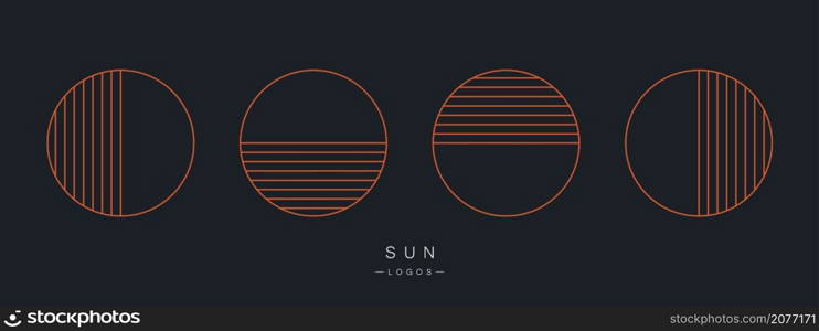 Set of linear sun logos. Daylight source. Modern minimalistic style. Vector. Set of linear sun logos. Daylight source. Modern minimalistic style. Vector illustration