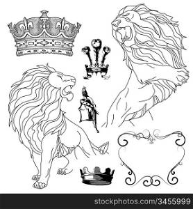 Set of lion and crown heraldry