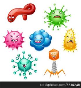 Set of little angry viruses, microbes and monsters.. Set of little angry viruses.
