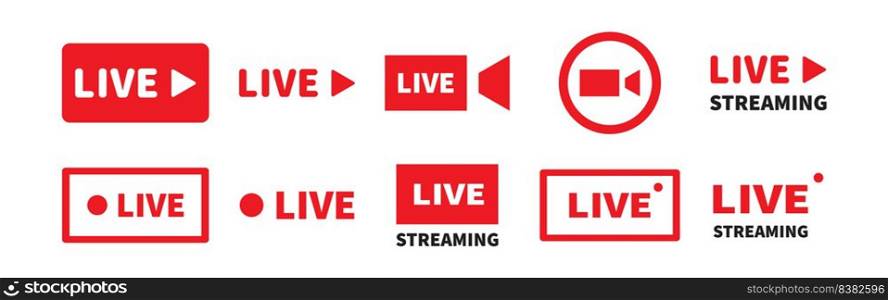 Set of live stream icon. Vector live streaming symbol on white background.. Set of live stream icon. Vector live streaming symbol.