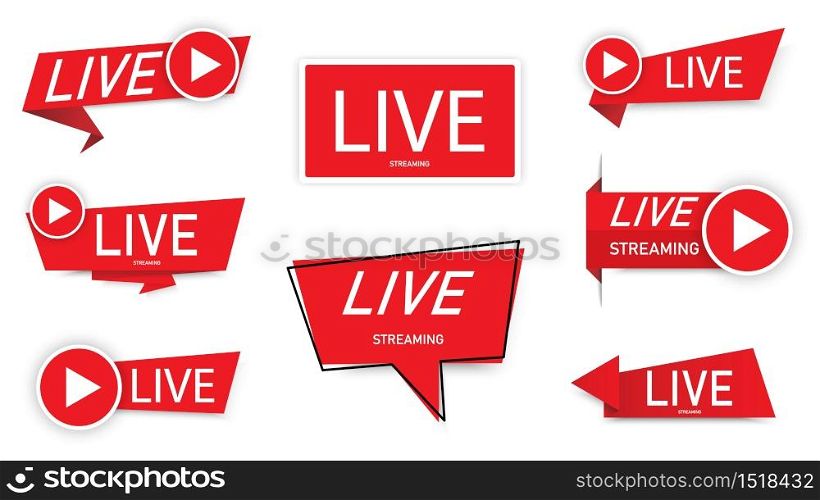 set of Live streaming logo banner - vector design.button icon live streaming design . background for blog, player, broadcast, website, online radio, media labels, logo. Live stream banner