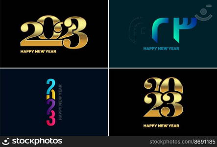 Set of logo design 2023 Happy New Year. 2023 number design template. Christmas decor 2023 Happy New Year symbols. Modern Xmas design for banner. social network. cover and calendar