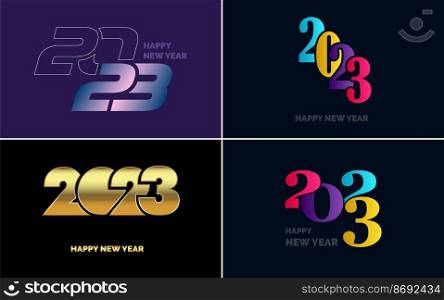 Set of logo design 2023 Happy New Year. 2023 number design template. Christmas decor 2023 Happy New Year symbols. Modern Xmas design for banner. social network. cover and calendar