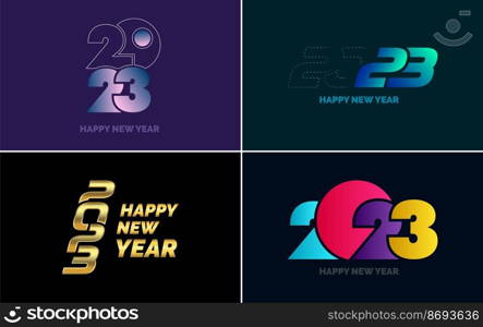 Set of logo design 2023 Happy New Year. 2023 number design template. Christmas decor 2023 Happy New Year symbols. Modern Xmas design for banner. social network. cover and calendar