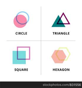 set of logo geometric overlapping isolated on white background. Circle, triangle, square, hexagon symbols. Vector illustration