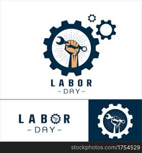 Set of Logo of Labor Day concept with man holding wrench vector logo ,labor day t shirt design , American banner template on white background Vector illustration.