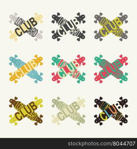 Set of logos for longboard club. Vector illustration