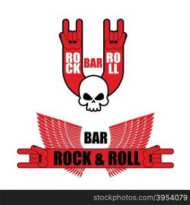 Set of logos for rock and roll bar. Hand rock sign and wings. Template logo for pub lovers of rock music&#xA;