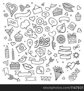 Set of love doodle icons sketch vector illustration