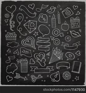 Set of love doodle icons vector chalkboard illustration isolated