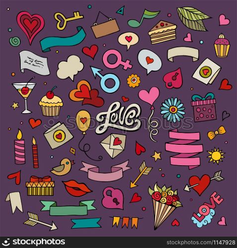 Set of love doodle icons vector illustration