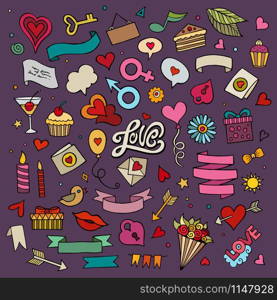 Set of love doodle icons vector illustration