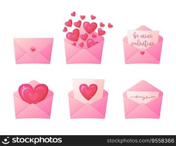Set of love letters. Open and close envelope with hearts. Stock vector illustration in flat cartoon style isolated on white background.. Set of love letters. Open and close envelope with hearts.