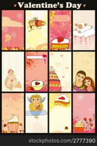 Set of love pink vertical cards. Valentine&acute;s day