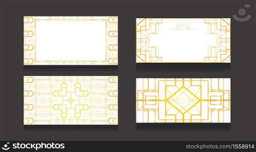 Set of luxury cards with a gold pattern in art deco style on a white background. Double-sided business cards. Objects separate from the background. Vector element for your design.. Set of luxury cards with a gold pattern in art deco style on a white background. Double-sided business cards. Objects separate from the background.