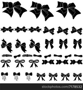 Set of luxury gift bow in black on white background. Elements for gift vouchers, coupons and certificates, invitations. . Set of bows in black on white background.