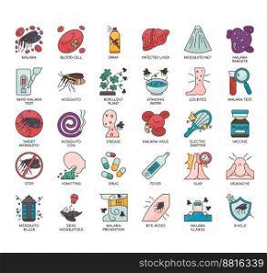 Set of Malaria thin line icons for any web and app project.