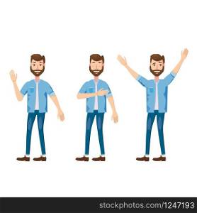 Set of male facial emotions. Bearded man emoji character with different expressions poses. Vector illustration. Set of male facial emotions. Bearded man emoji character with different expressions poses. Vector illustration in cartoon style