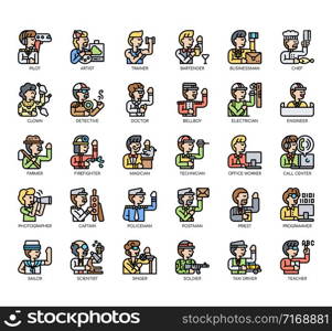 Set of male occupation thin line and pixel perfect icons for any web and app project.