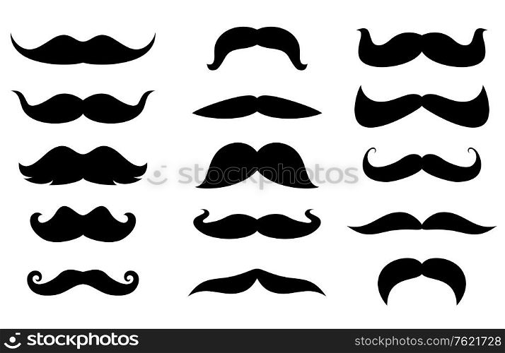 Set of man moustaches isolated on white background