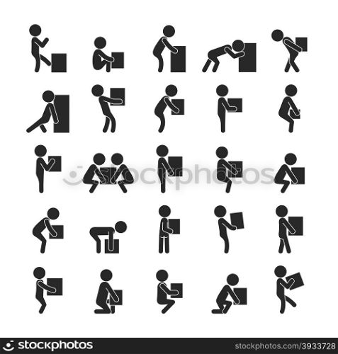 Set of man moving box, Human pictogram Icons , eps10 vector format