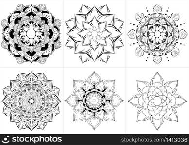 Set of mandala with floral ornament pattern,Vector mandala relaxation patterns unique design with nature style, Hand drawn pattern,Mandala template for page decoration cards, book, logos