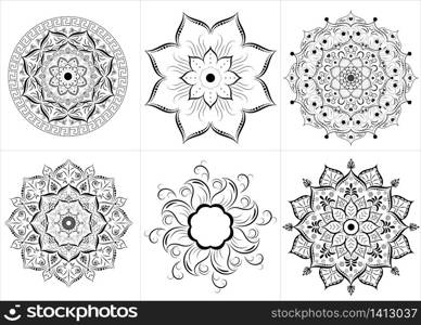 Set of mandala with floral ornament pattern,Vector mandala relaxation patterns unique design with nature style, Hand drawn pattern,Mandala template for page decoration cards, book, logos