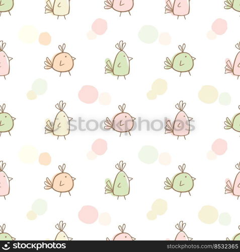 Set of Many little birds with dots on white background. Baby seamless vector pattern. Cute pastel colors. For textile, fabric print, design, wrapping paper, print.. Set of Many little birds with dots on white background. Baby seamless vector pattern. Cute pastel colors. For textile, fabric print, design, wrapping paper, print