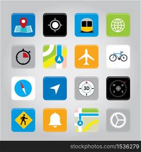 Set of Map GPS navigation Icon for website or application touchscreen on mobile phone. Vector illustration