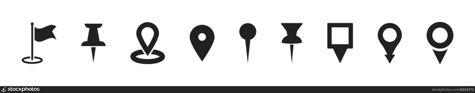 Set of map pin icons. Location marker collection. Vector isolated illustration. EPS 10.. Set of map pin icons. Location marker collection. Vector isolated illustration.