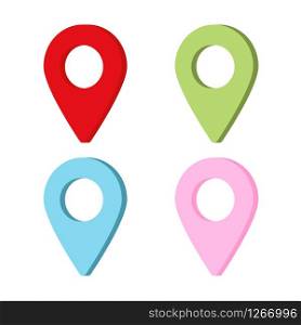 set of map pins bright color vector illustration