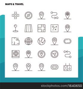 Set of Maps   Travel Line Icon set 25 Icons. Vector Minimalism Style Design Black Icons Set. Linear pictogram pack.