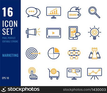 Set of marketing line icons. Editable stroke. Pixel Perfect. Vector illustration