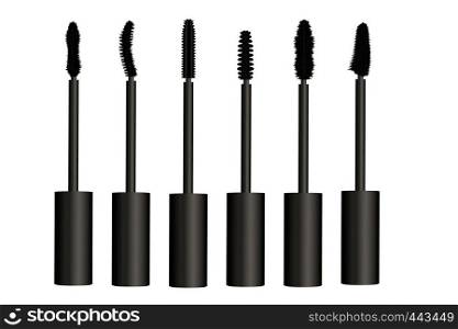 Set of mascara for eyelashes of different shapes. Decorative Male up applicator vector illustration on a white backgroud isolated