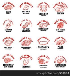 Set of meat products labels. Design element for poster, logo, emblems, sign. Vector illustration