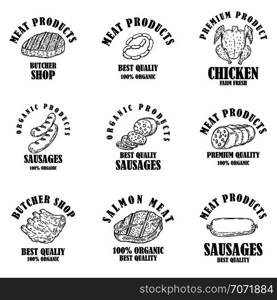 Set of meat products labels. Design element for poster, logo, emblems, sign. Vector illustration
