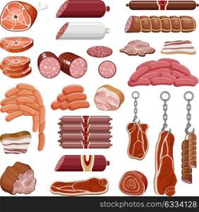 Set of meat products on a white background vector isolated