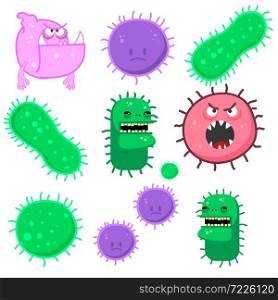 Set of medical illustration of bacterias in flat style. Microbiology. Design element for poster, infographic, banner, card, flyer, brochure. Vector illustration