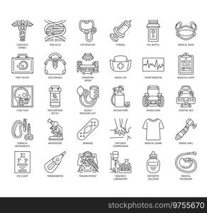 Set of medicine and healthcare thin line icons for any web and app project.