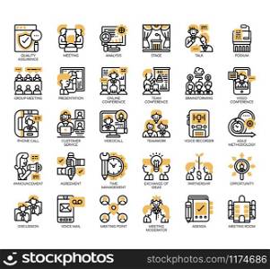 Set of meeting and conference thin line and pixel perfect icons for any web and app project.