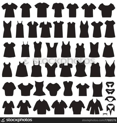 Set of men&rsquo;s and women&rsquo;s cardigans and wear. Hand drawing. Front. Different colors, vector illustration.