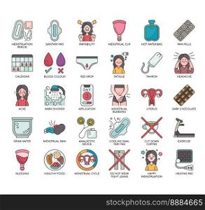 Set of Menstruation thin line icons for any web and app project.