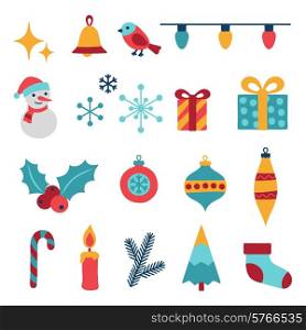 Set of Merry Christmas and Happy New Year icons.