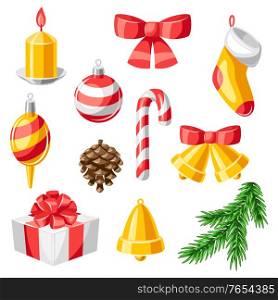 Set of Merry Christmas decorative items. Holiday illustration or invitation.. Set of Merry Christmas decorative items.